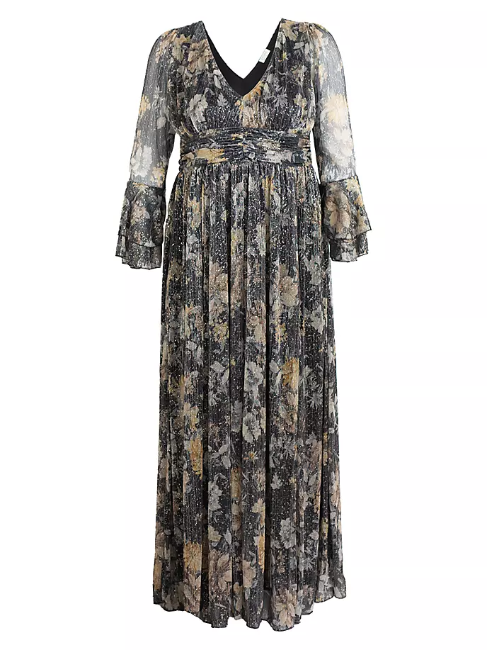 

Гламурное вечернее платье с длинными рукавами и позолотой Kiyonna, цвет gilded florals, Черный
