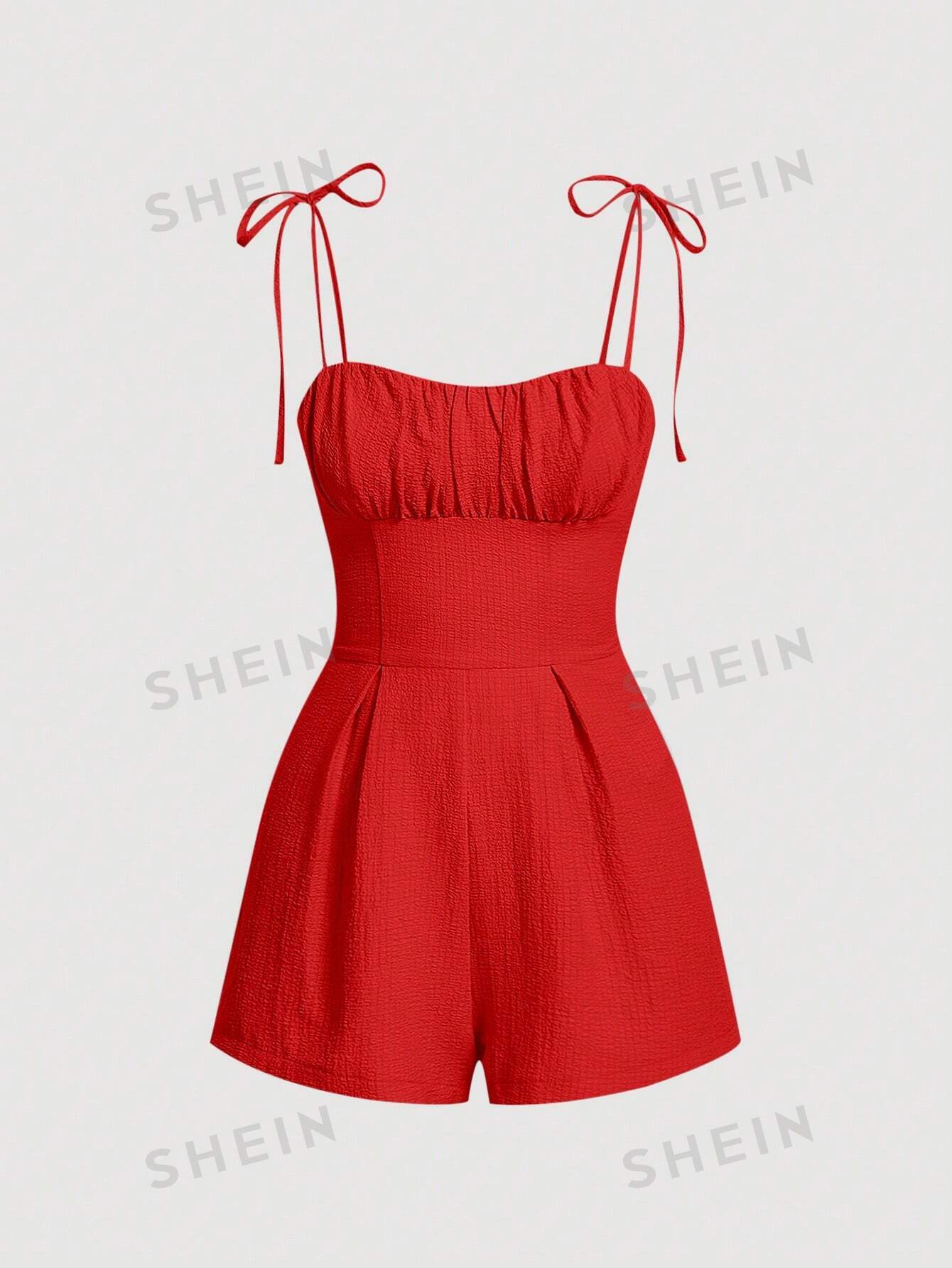 цена SHEIN MOD женские праздничные шорты-комбинезон на бретельках с цветочным принтом, красный