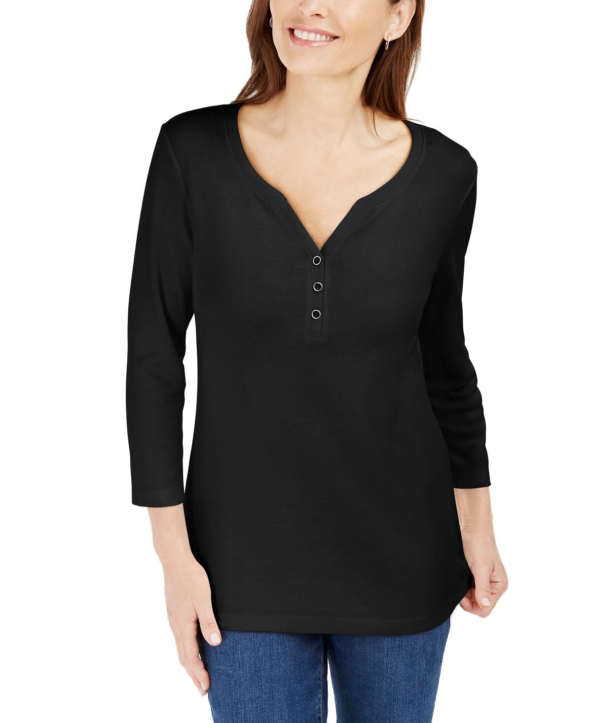 

Хлопковый топ henley с v-образным вырезом, созданный для macy's Karen Scott, мульти