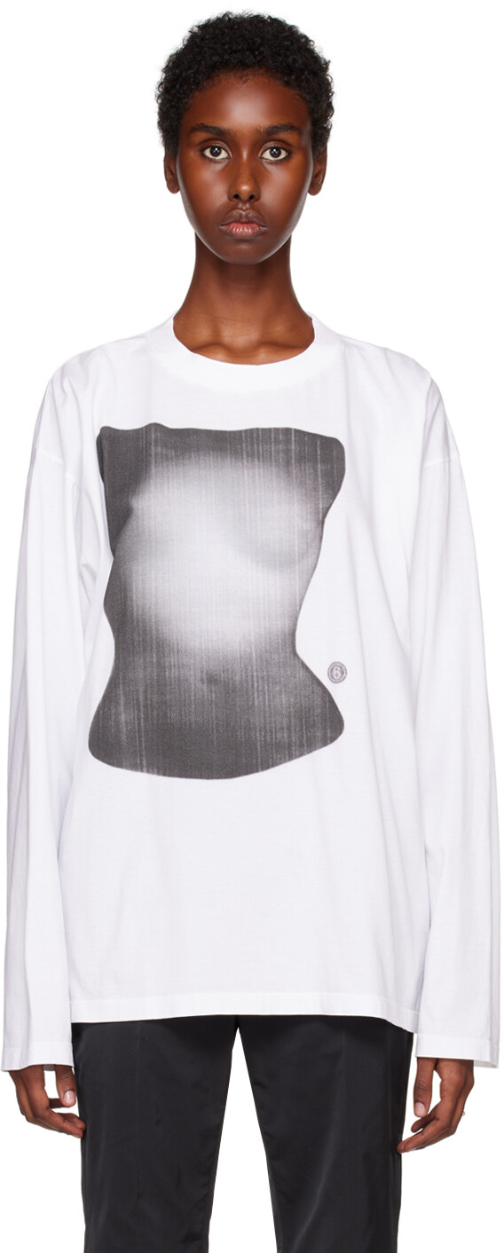 

Белая футболка с длинным рукавом с принтом Torso MM6 Maison Margiela