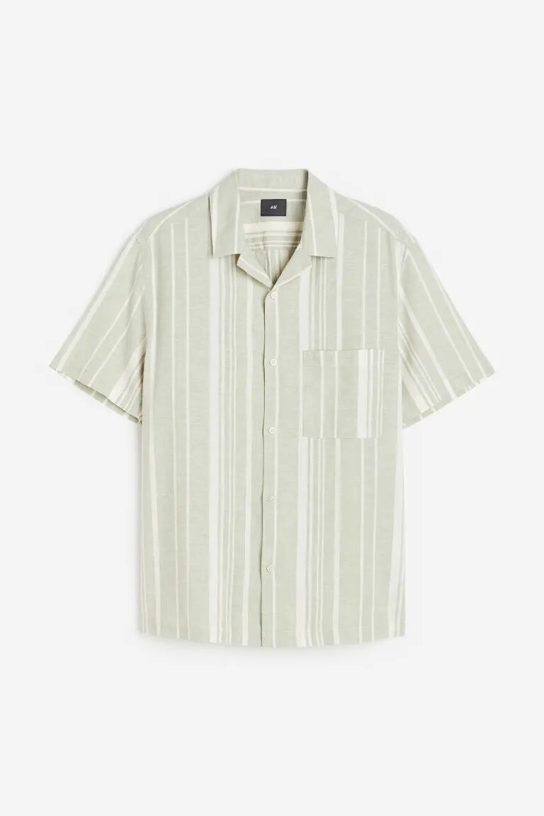 

Рубашка H&M Regular Fit Linen Blend, светло-зелёный