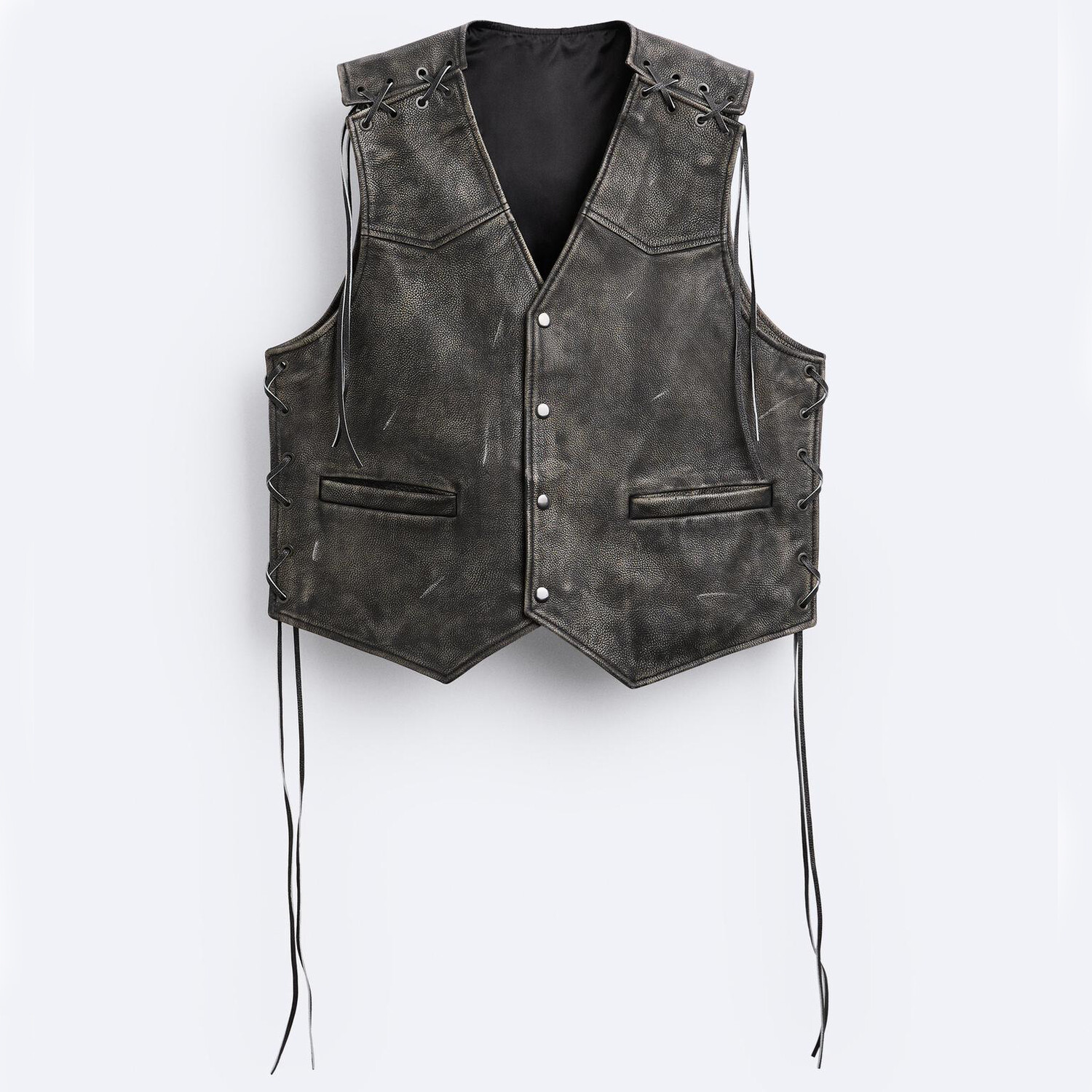 

Жилет Zara Vintage-effect Leather, серо-черный