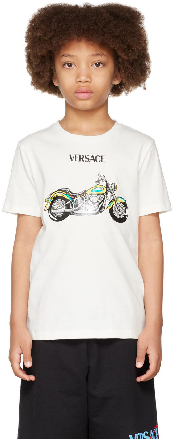 

Детская белая мотоциклетная футболка Versace
