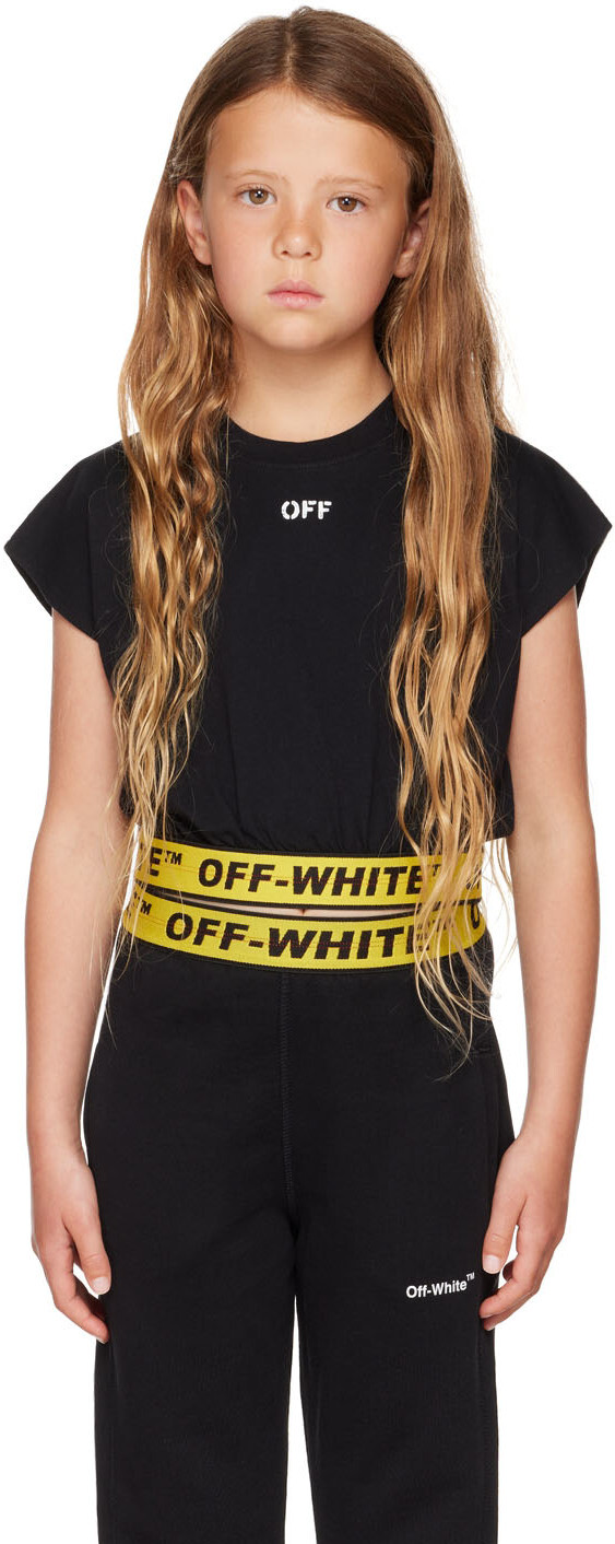 

Детская черная футболка в индустриальном стиле Off-White