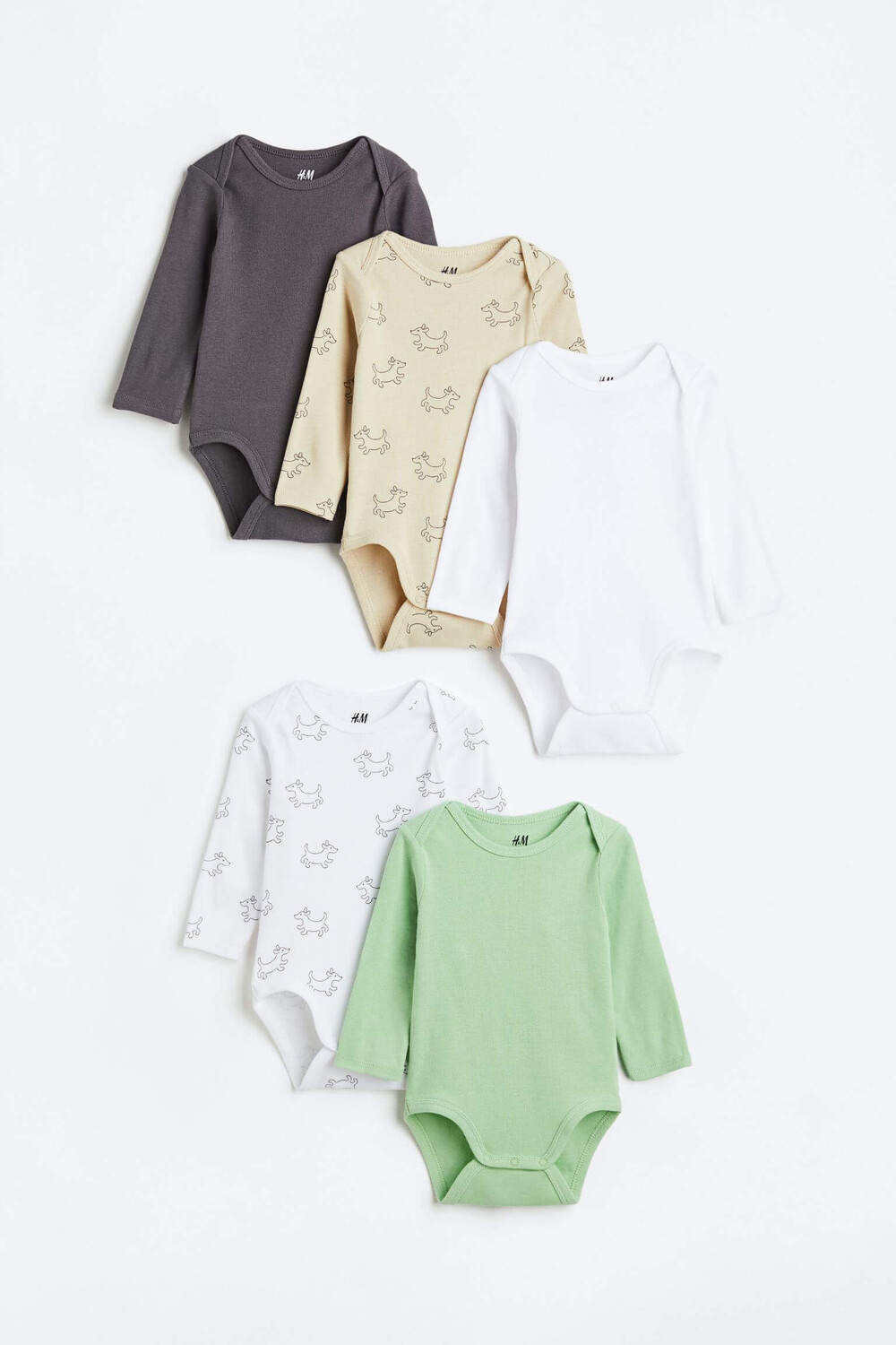 

Комплект боди H&M Dogs Long-sleeved, 5 пар, бежевый