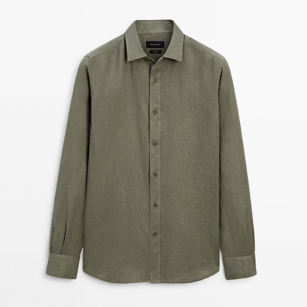 Рубашка Massimo Dutti 100% Linen Regular Fit, зеленый фото