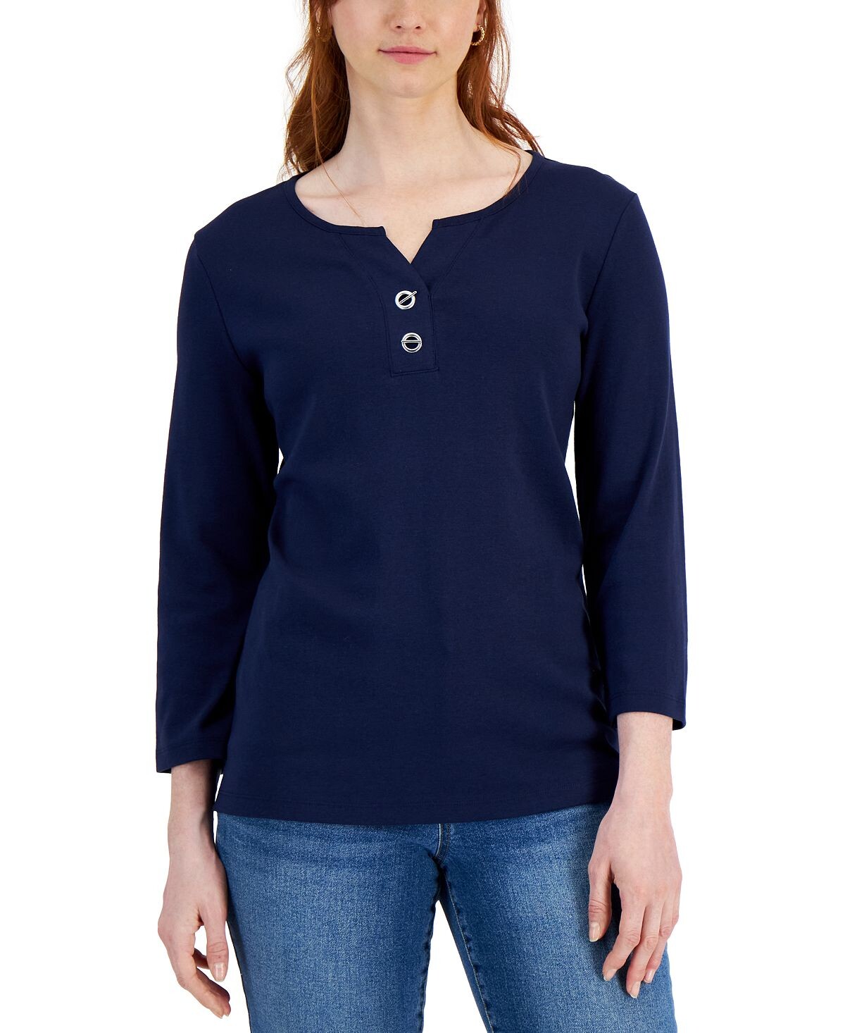 

Женский хлопковый топ henley на пуговицах, созданный для macy's Karen Scott, мульти