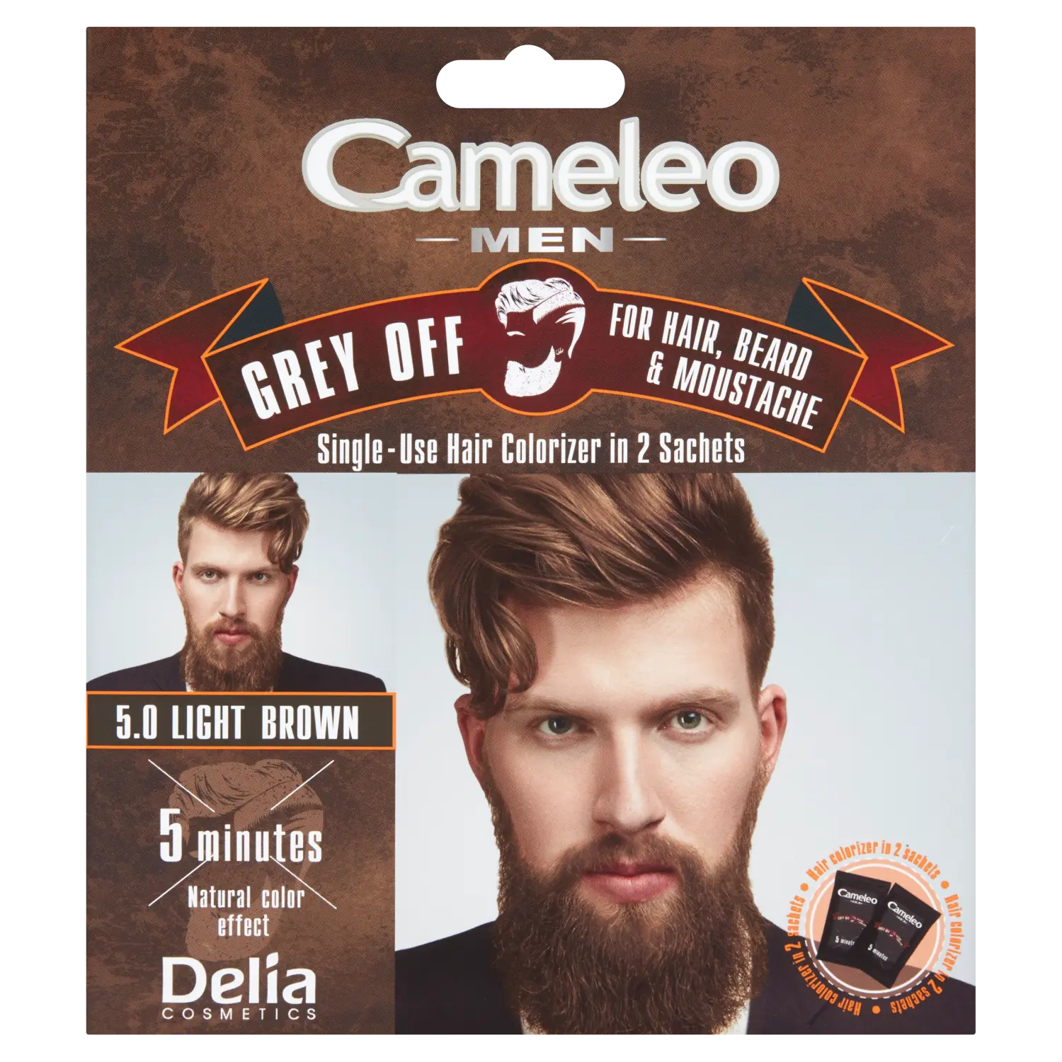 

Delia Cameleo Men краситель в пакетиках для волос, бороды и усов 5.0 русый, 1 упаковка