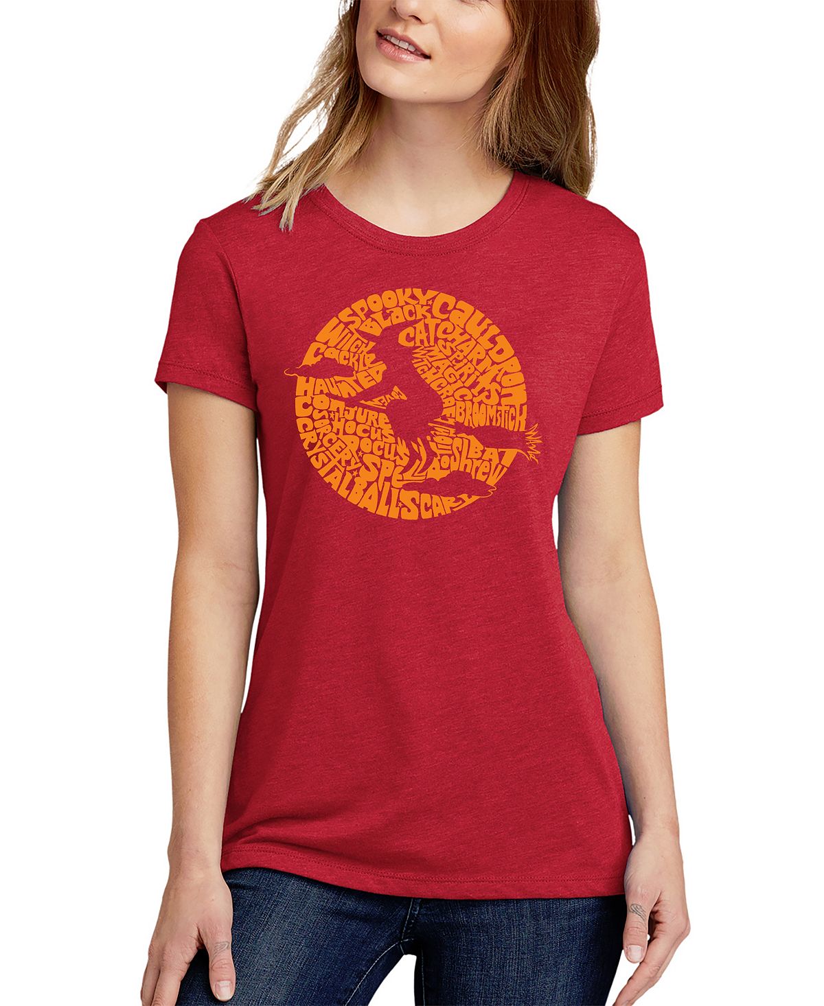 Женская футболка premium blend spooky witch word art LA Pop Art, красный