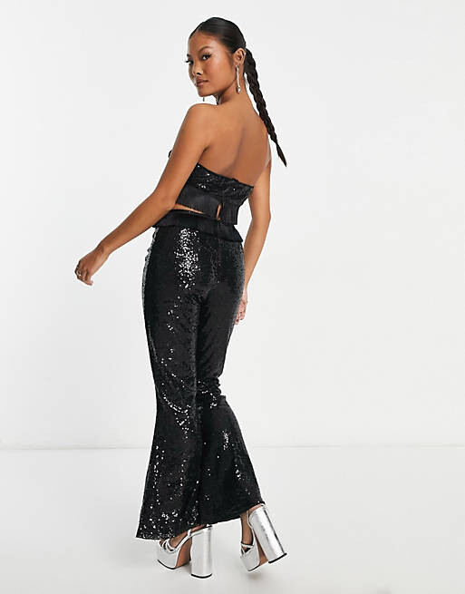 

Эксклюзивный черный комбинезон с бахромой и пайетками Collective the Label Petite