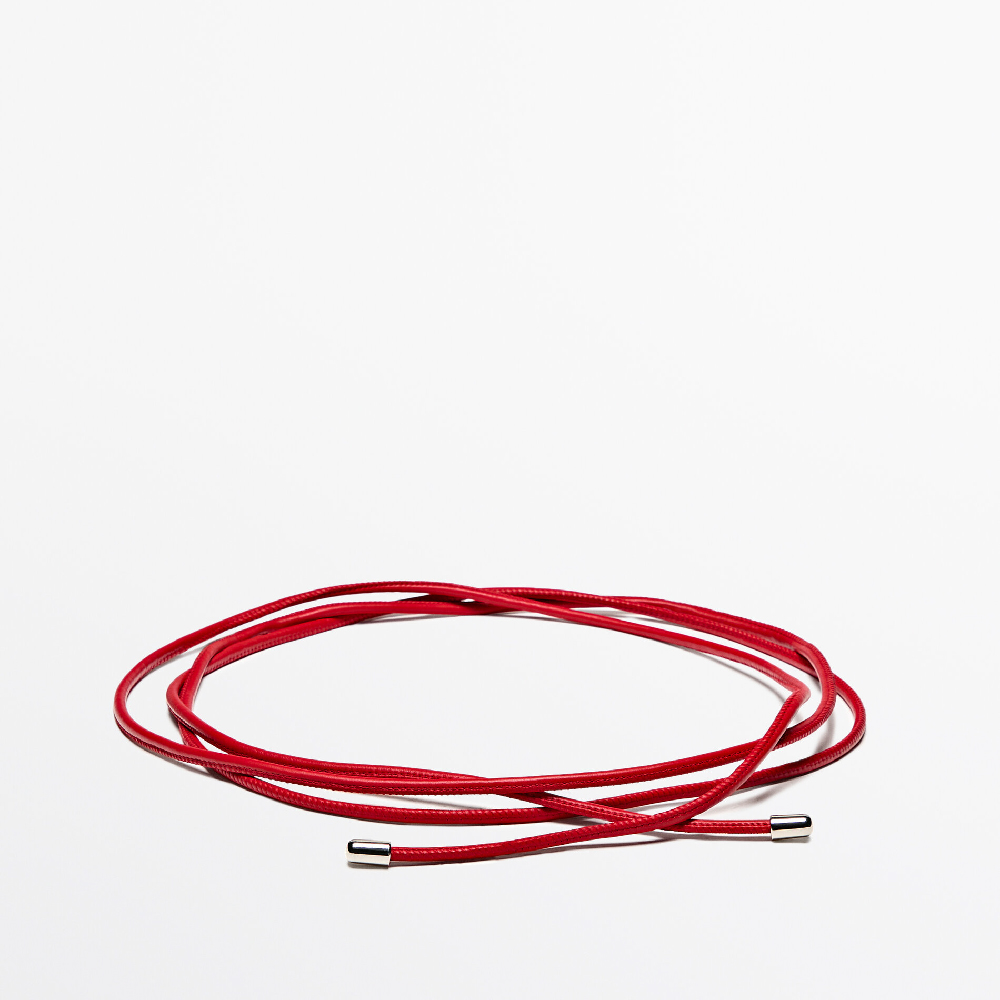 Ремень Massimo Dutti Leather Cord With Knot Detail, красный