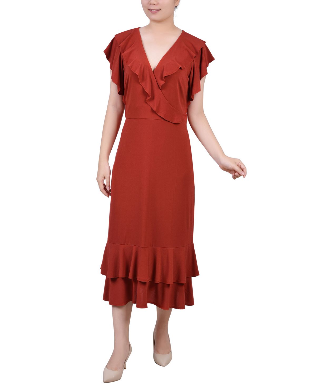 Миниатюрное платье с короткими развевающимися рукавами и рюшами NY Collection