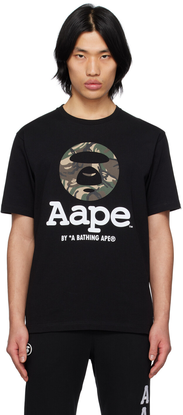 

Черная футболка с камуфляжным принтом MoonFace AAPE by A Bathing Ape
