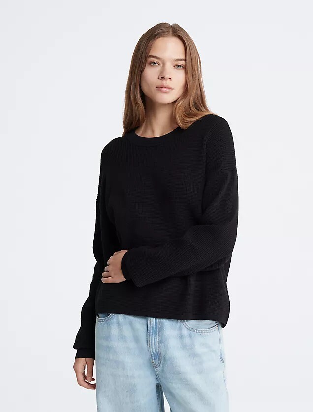 Свитер Calvin Klein Smooth Cotton Waffle Crewneck, черный свитер calvin klein ribbed knit crewneck белый