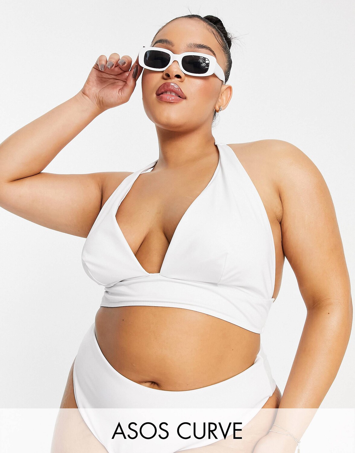 

Белый лиф бикини с глубоким вырезом на шее ASOS DESIGN Curve mix and match