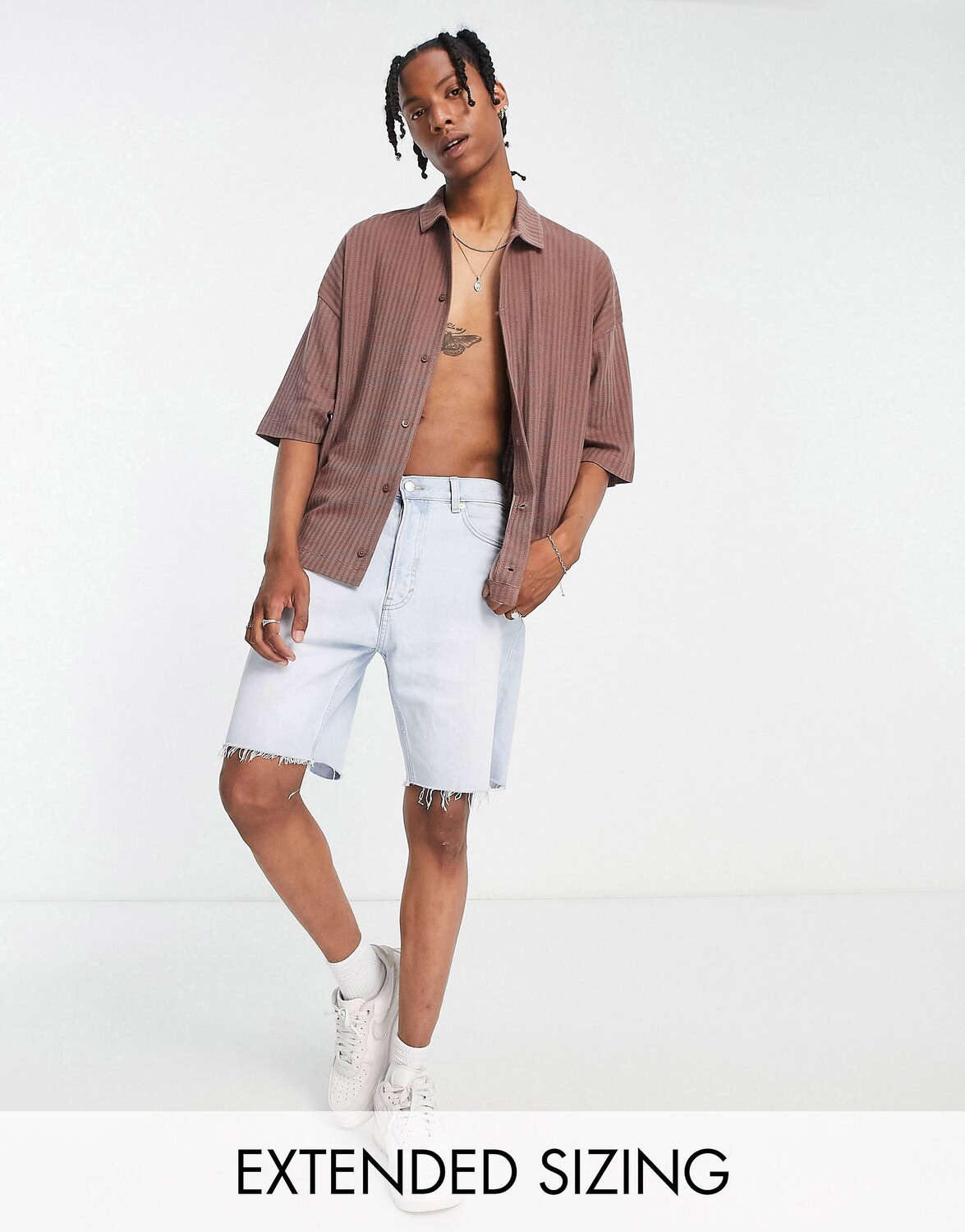 

Коричневая рубашка из джерси оверсайз в рубчик с короткими рукавами ASOS DESIGN