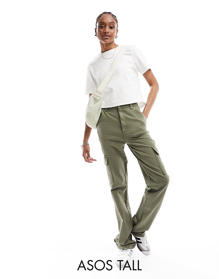 Брюки Asos Design Tall Slim Cargo With Pockets, хаки брюки карго женские из хлопка цвет – хаки