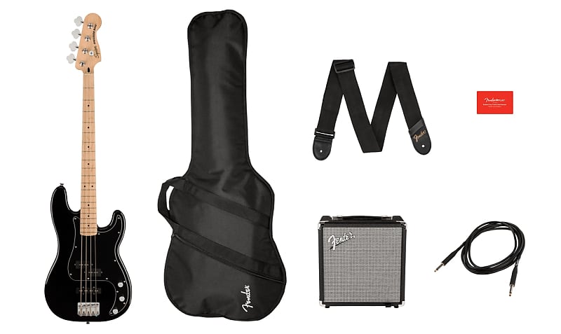 басс гитара squier affinity precision bass pj pack black Squier Affinity Series Precision Bass PJ Pack, кленовый гриф, черный, сумка для концерта, Rumble 15 Fender