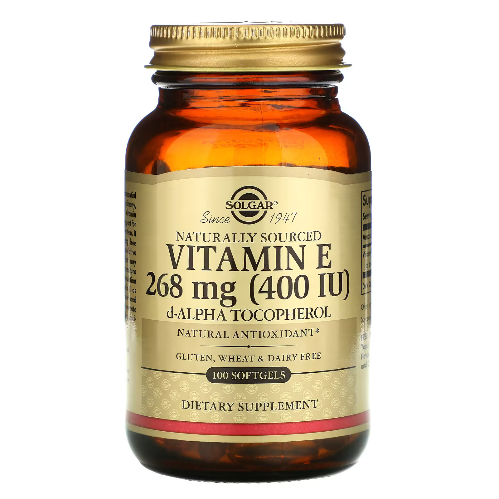 Solgar, натуральный витамин E, 268 мг (400 МЕ), 100 капсул