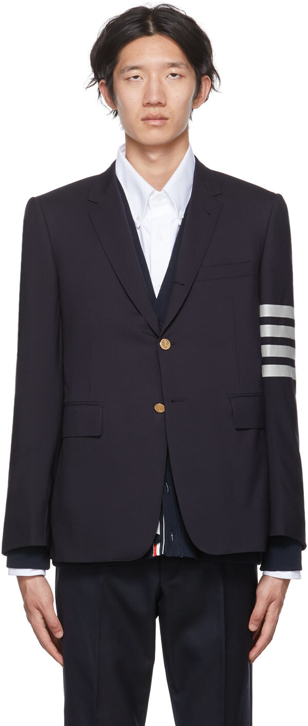 

Темно-синий костюмный блейзер Classic Sport 4-Bar Fit-1 из гладкой ткани Thom Browne