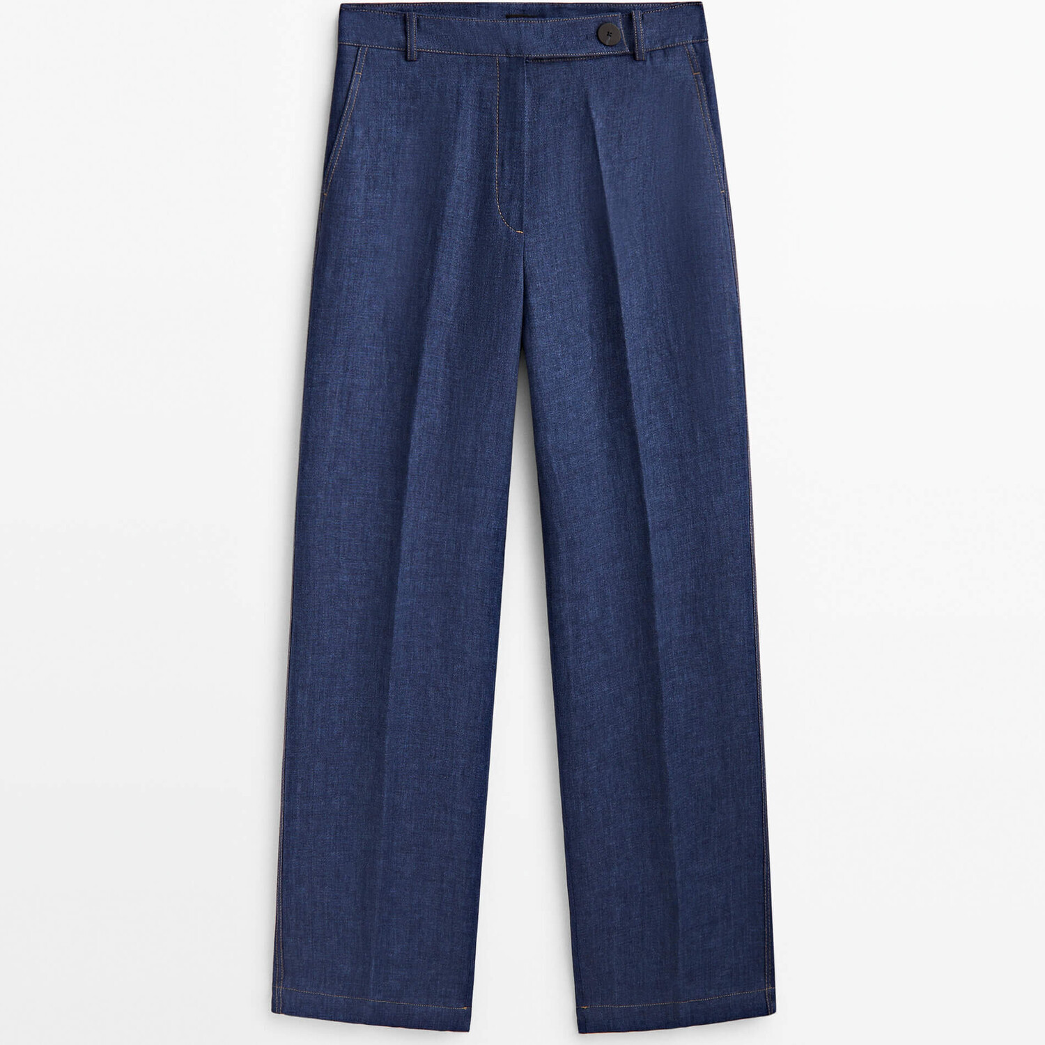 

Брюки Massimo Dutti Wide-leg Linen Suit With Topstitching, темно-синий