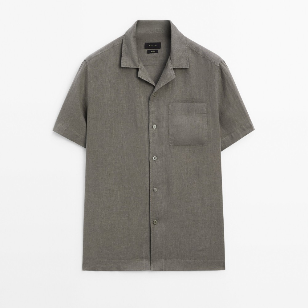 Рубашка Massimo Dutti Slim Fit Short Sleeve Linen, серый