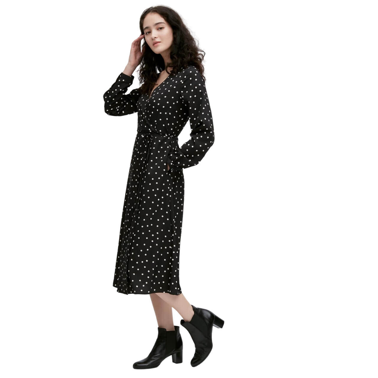 

Платье Uniqlo Wrap Dotted Long Sleeved, черный