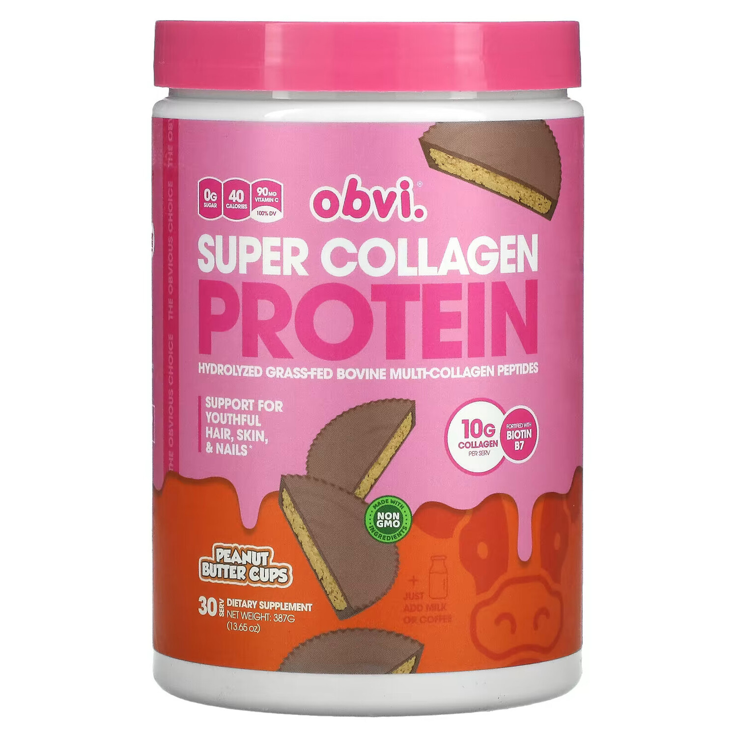 

Obvi, Super Collagen Protein, чашки с арахисовой пастой, 387 г (13,65 унции)