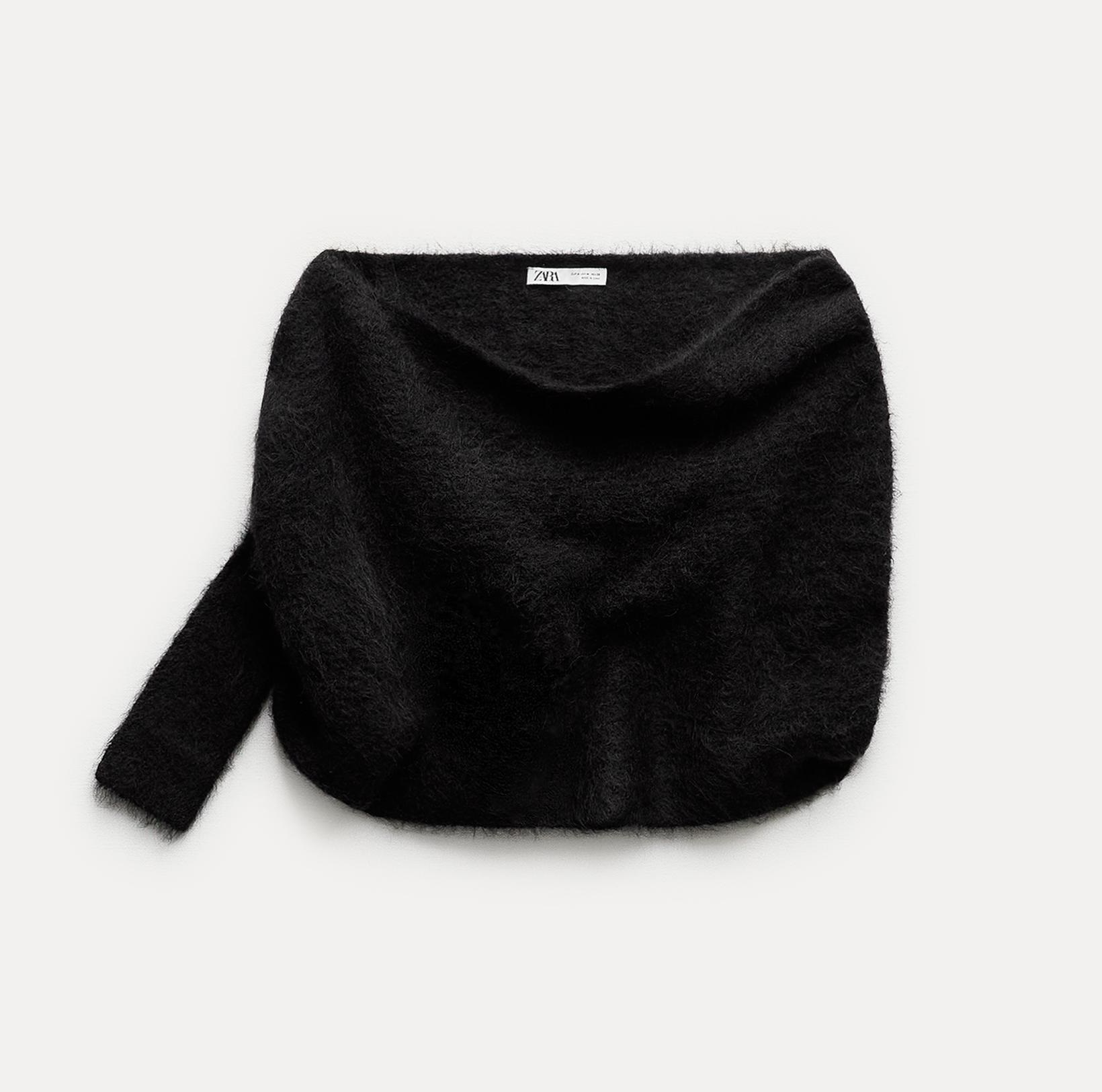 Джемпер Zara Alpaca Blend Asymmetric Knit Bolero Cape, черный топ zara asymmetric knit черный