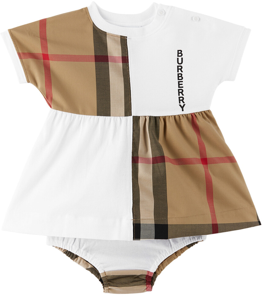 

Белое платье в клетку и шаровары Baby Baby Burberry