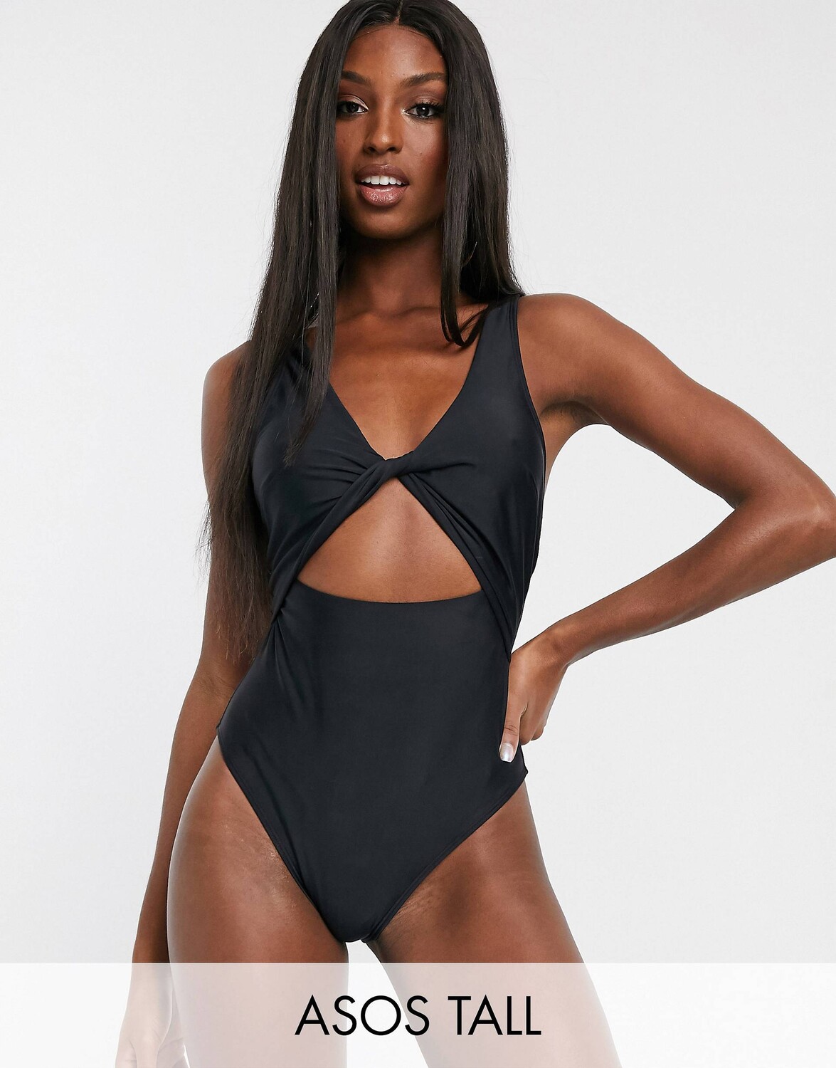 

Черный купальник с высоким вырезом спереди ASOS DESIGN