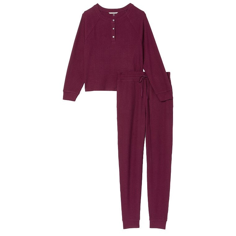 

Пижама Victoria's Secret Wide Waffle Henley Jogger, бордовый