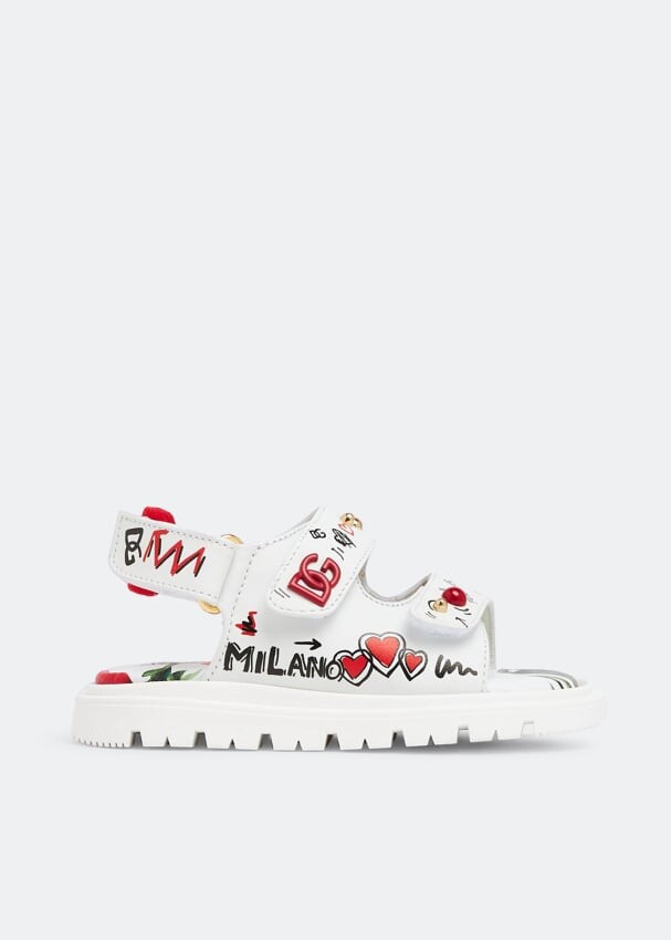 

Сандалии DOLCE&GABBANA Poppy-print calfskin sandals, белый