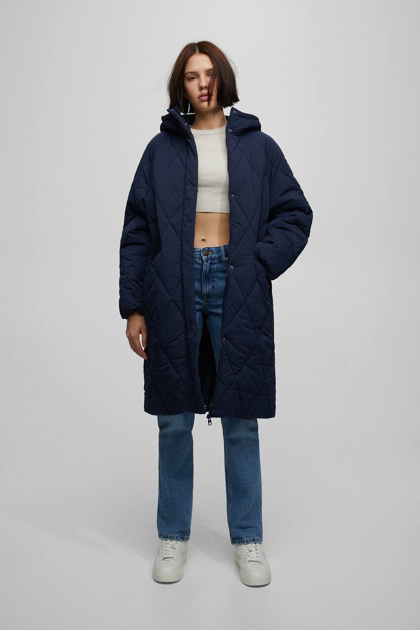 

Длинное стеганое пальто Pull&Bear, военно-морской