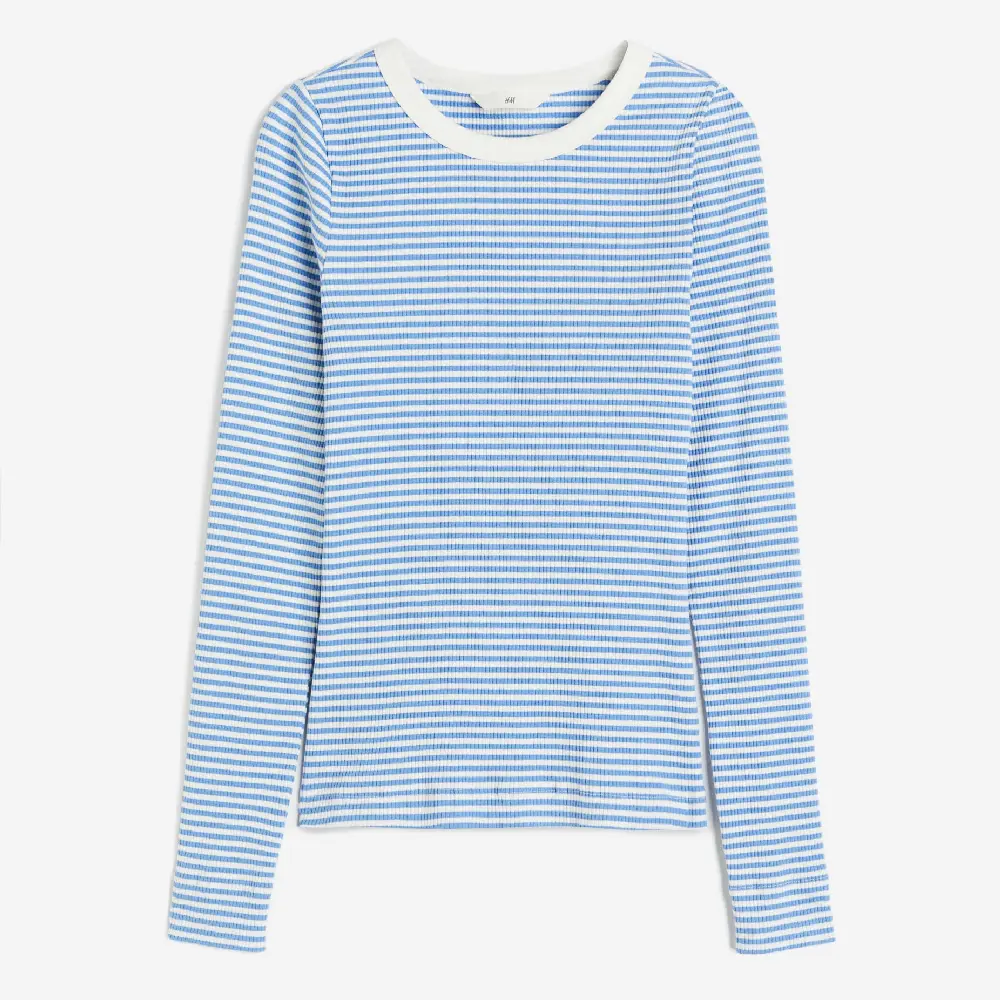 

Лонгслив H&M Ribbed Jersey, белый/синий
