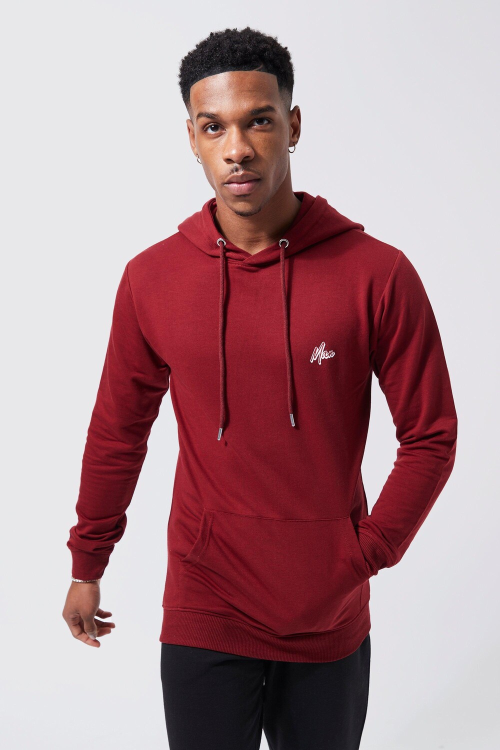 

Мужское худи с принтом muscle fit man Boohoo, бордовый