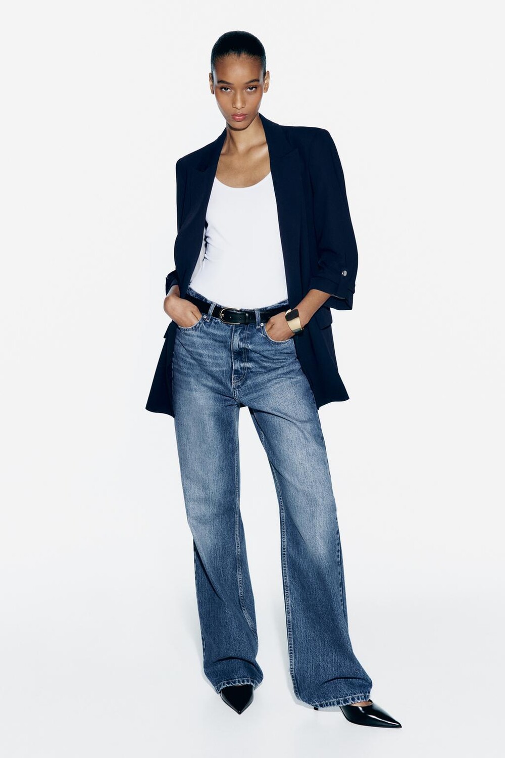 

Пиджак с закаченными рукавами ZARA, темно-синий