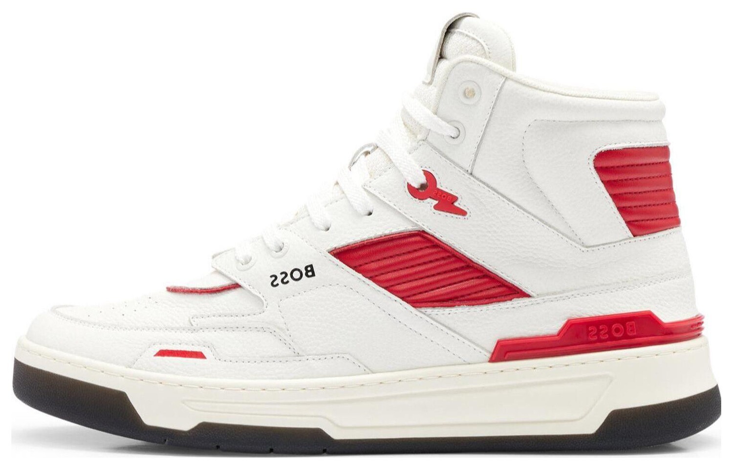 

Кроссовки BOSS Quilted-panel High-top Sneakers, белый/красный