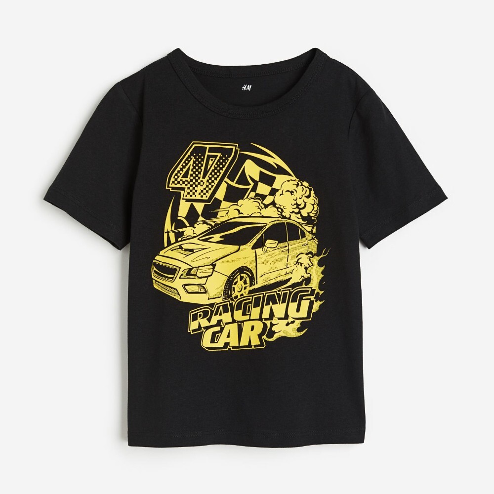 

Футболка H&M Kids Printed Cotton Racing Car, черный