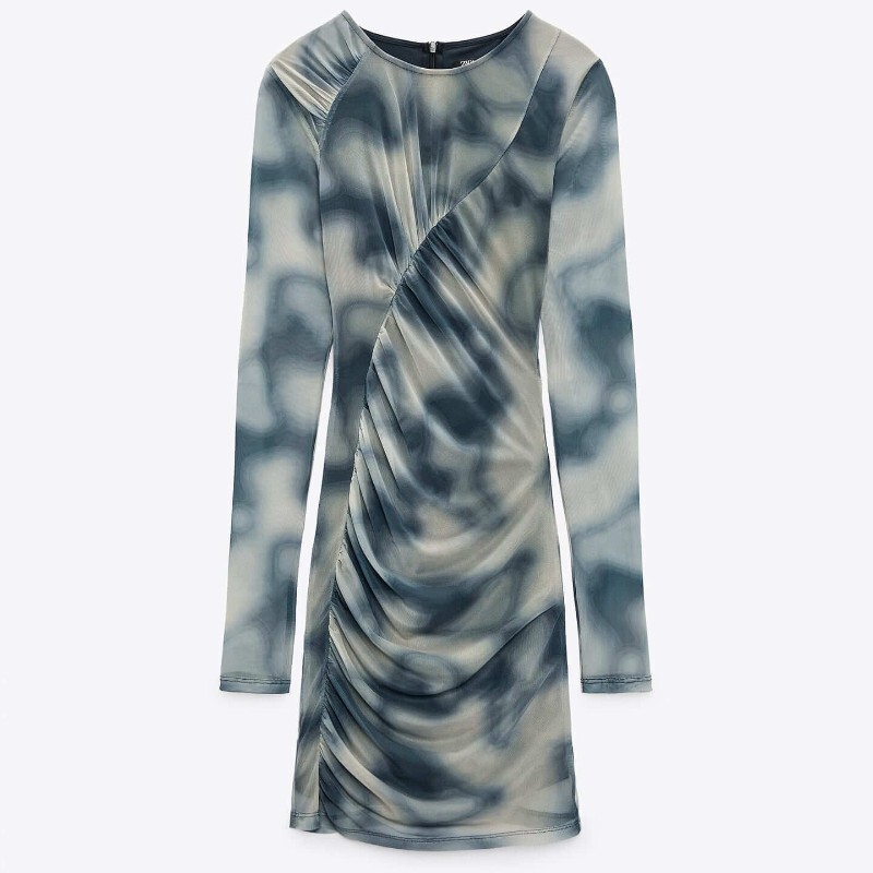 

Платье Zara Printed Tulle, кремовый/синий