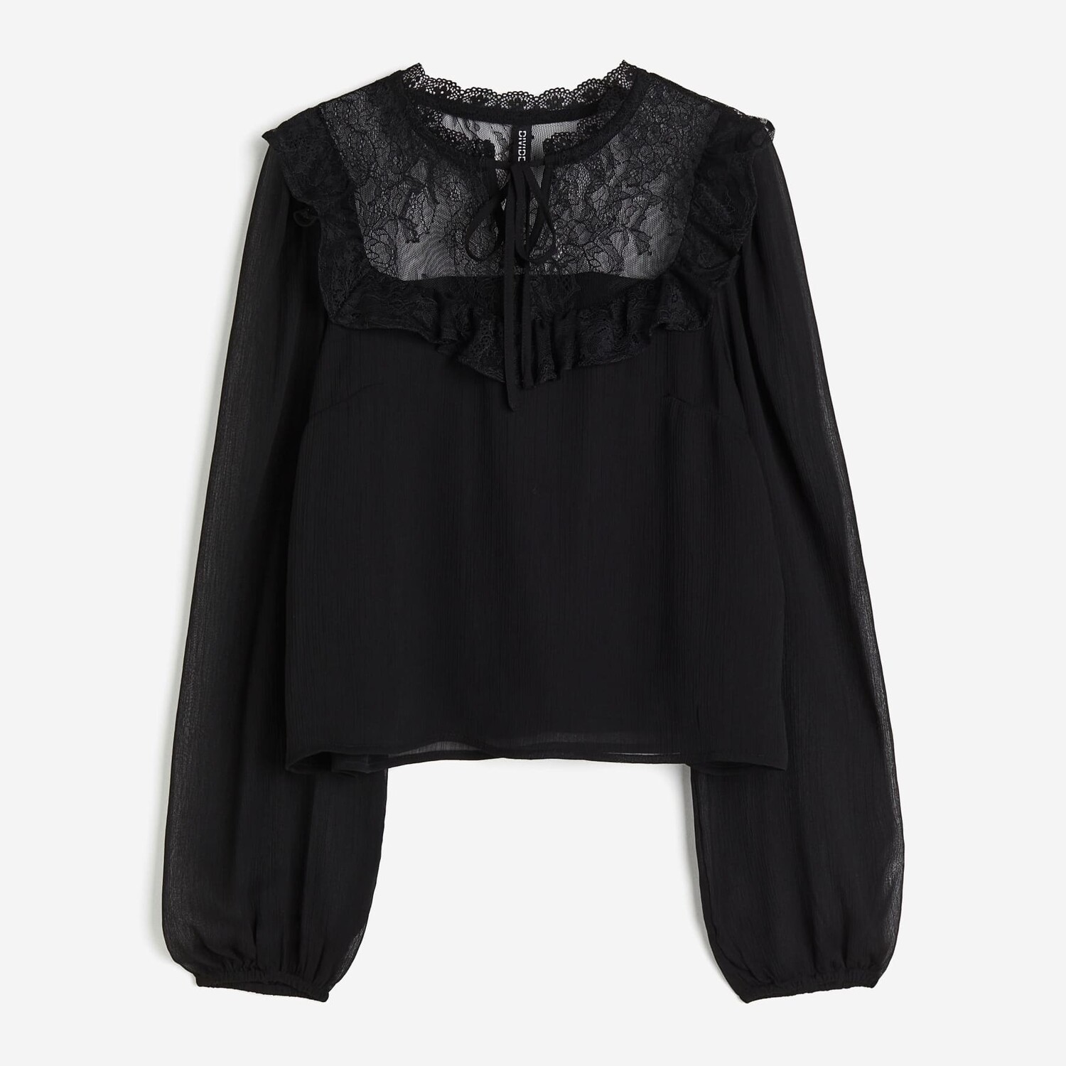 

Блуза H&M Lace-inset Puff-sleeved, черный