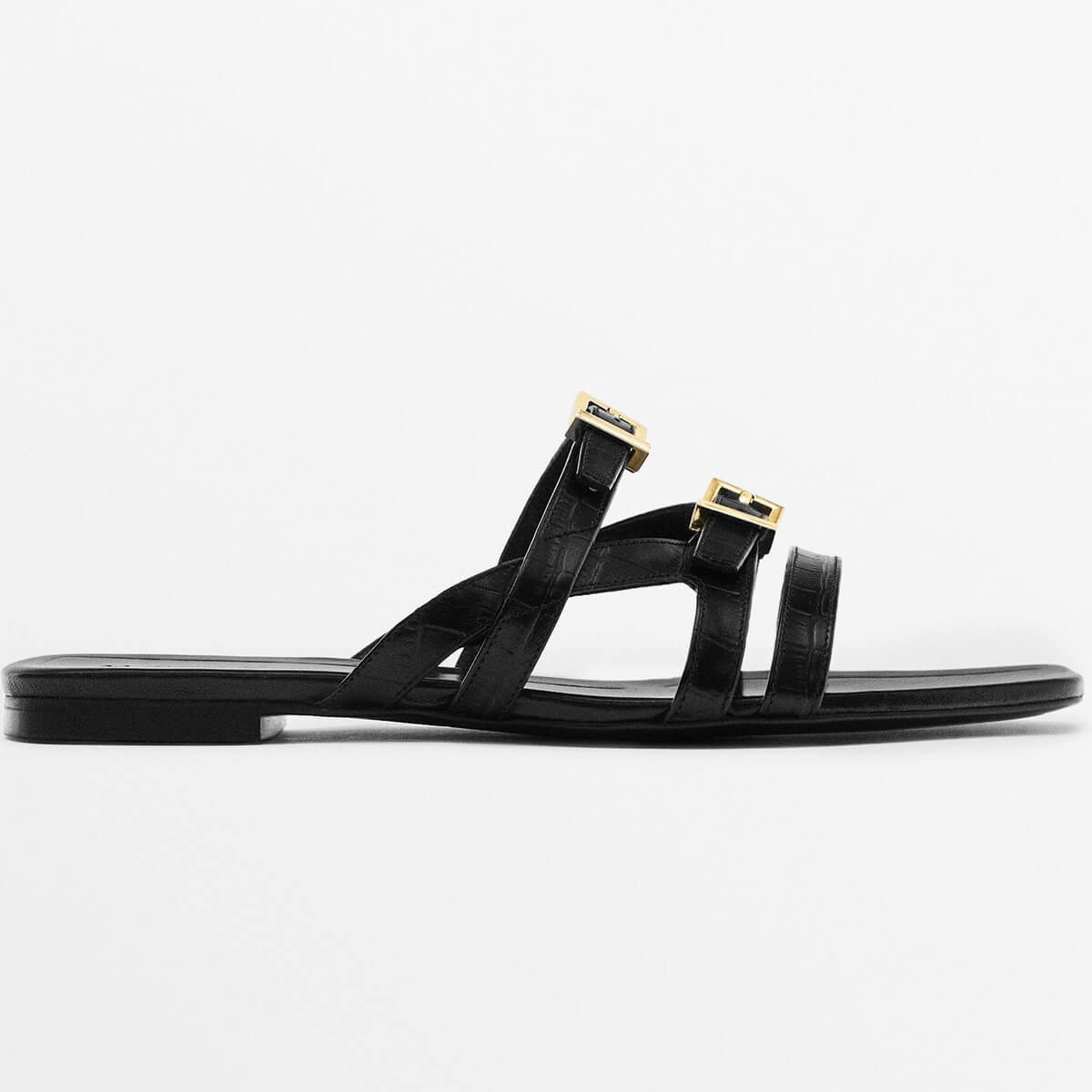

Сандалии Massimo Dutti Leather Strappy Flat Slider, черный
