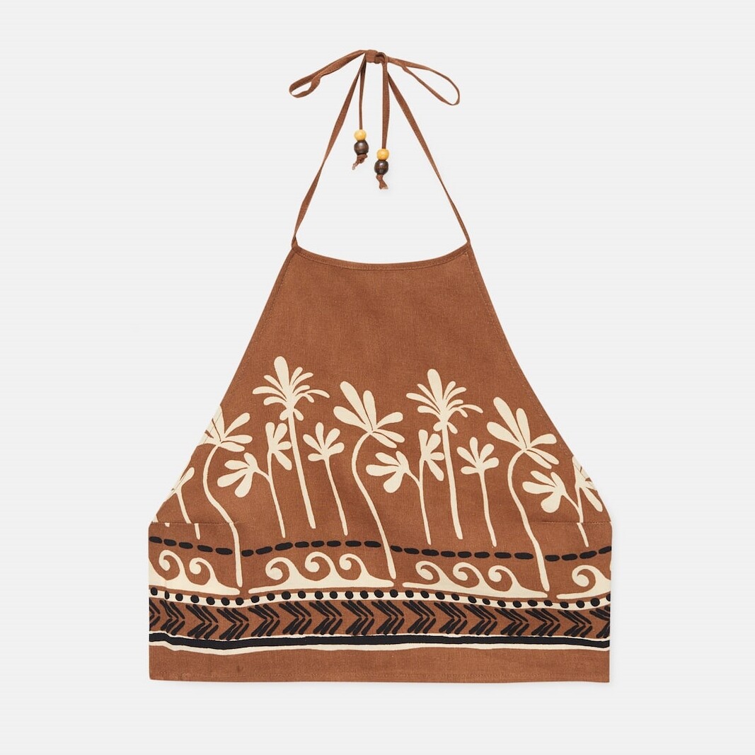 

Топ Pull&Bear Printed Halter Crop, коричневый