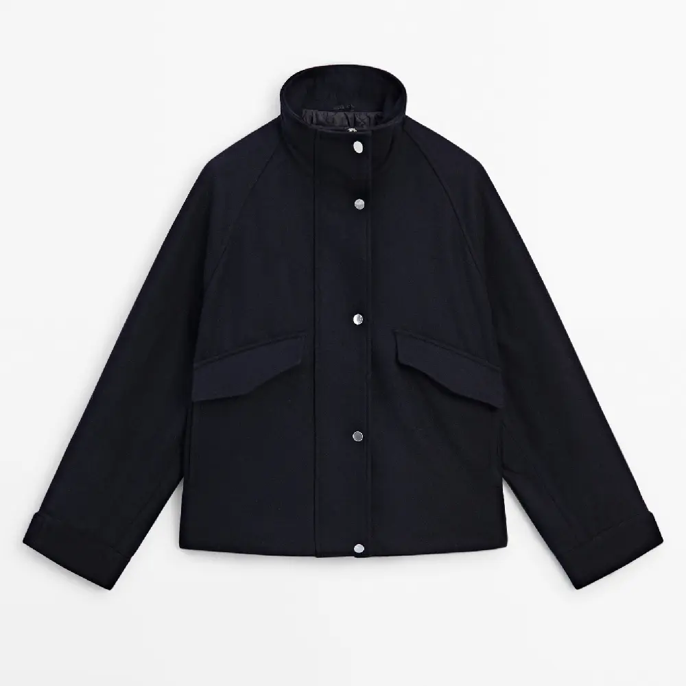 

Парка Massimo Dutti Cropped Wool With Quilted Interior, темно-синий