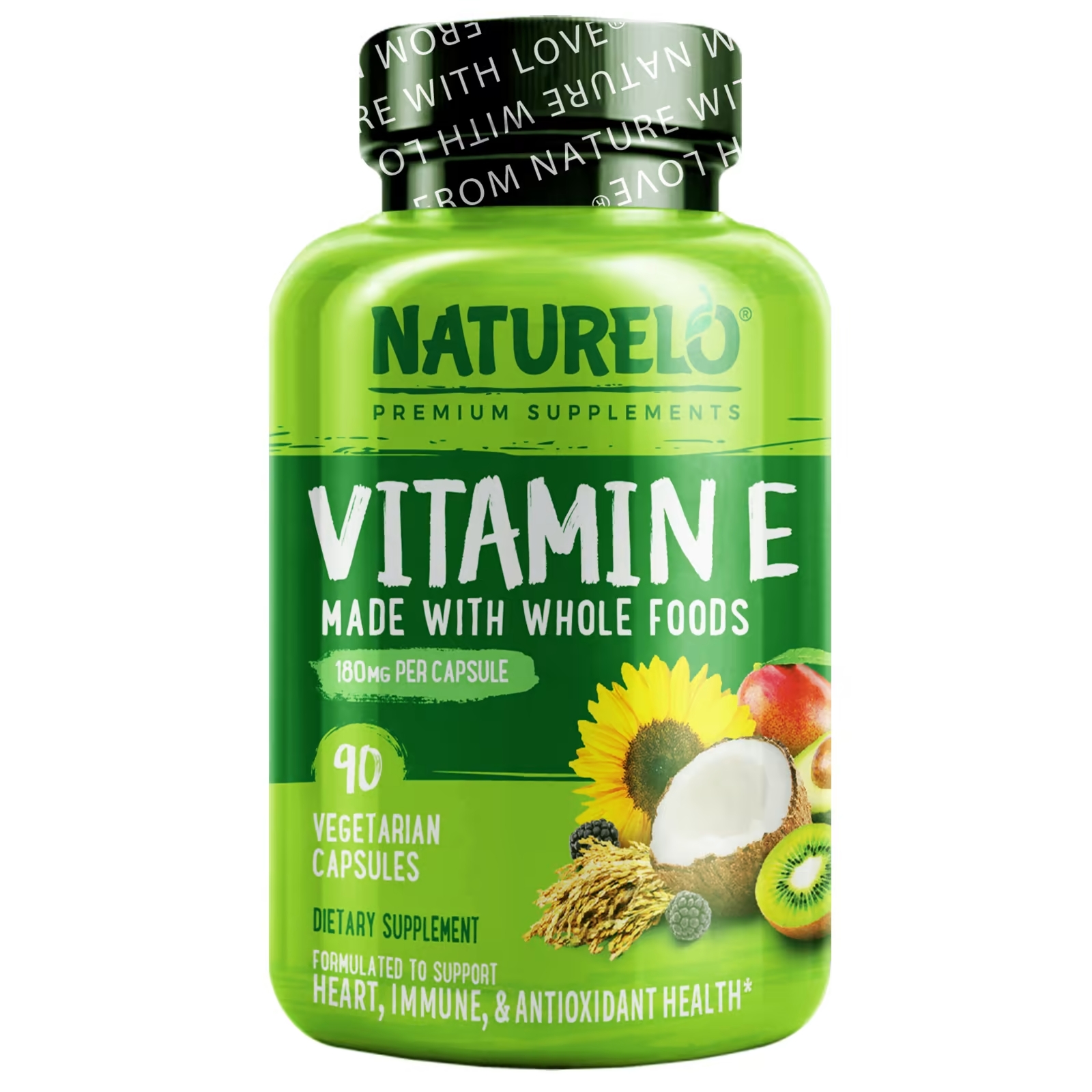 Витамин E NATURELO сделанный из цельных продуктов, 90 вегетарианских капсул naturelo веганский витамин b12 со спирулиной 90 капсул которые можно легко проглотить