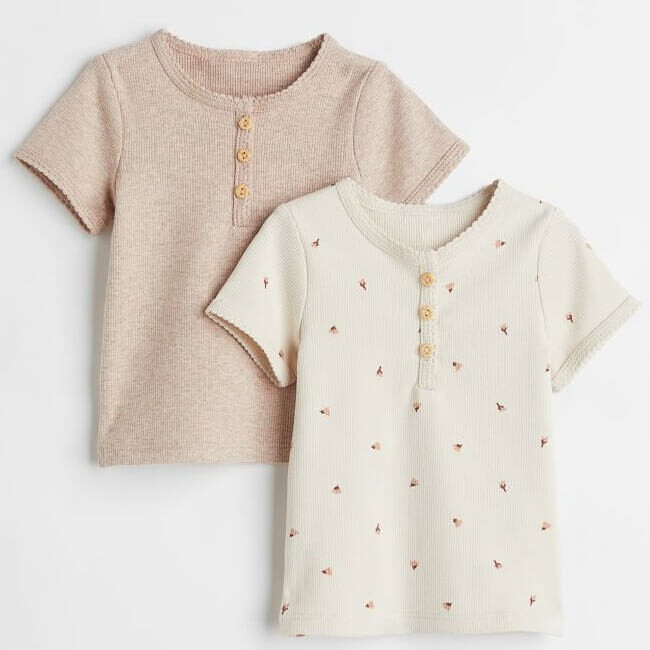 

Комплект футболок H&M Ribbed Floral, 2 предмета, кремовый/бежевый