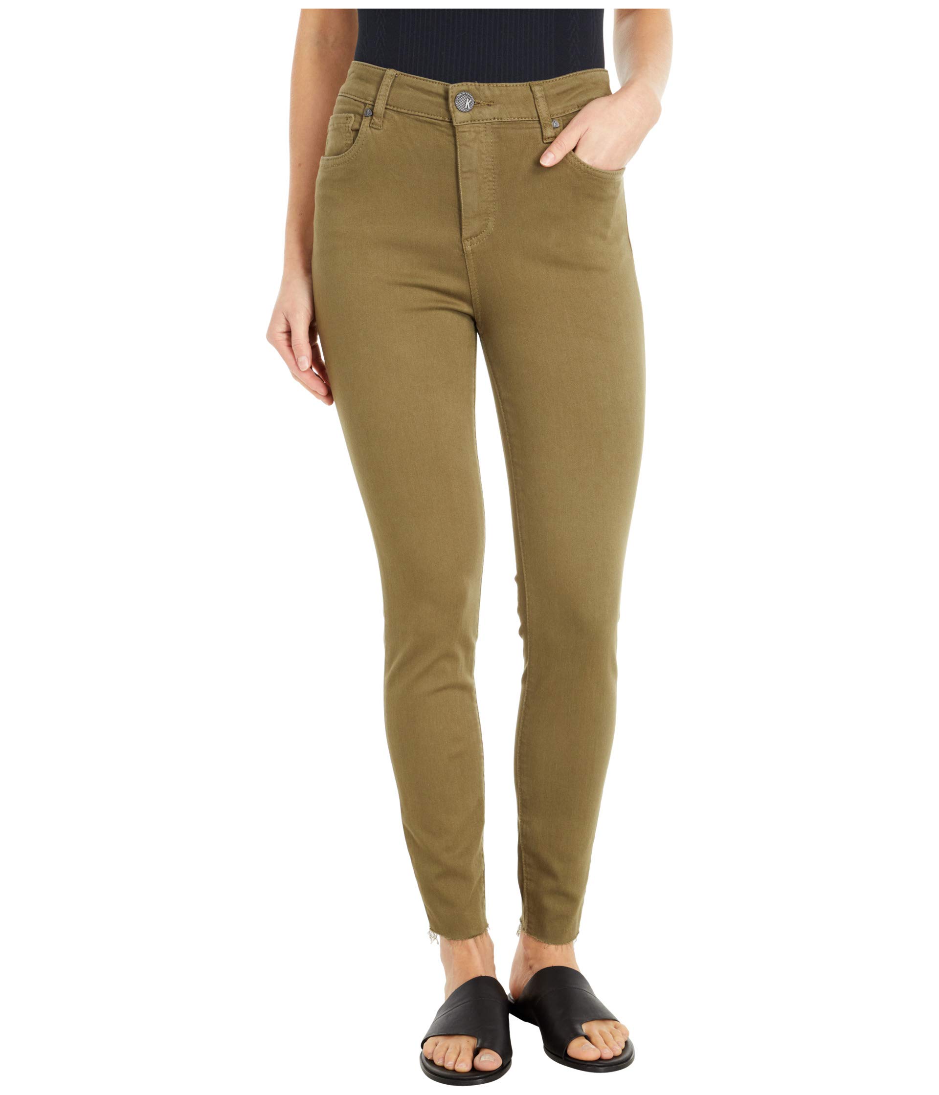 

Джинсы KUT from the Kloth, Donna High-Rise Ankle Skinny with Raw Hem in Olive