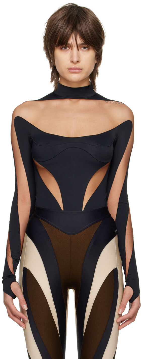 

Черное боди Illusion Mugler