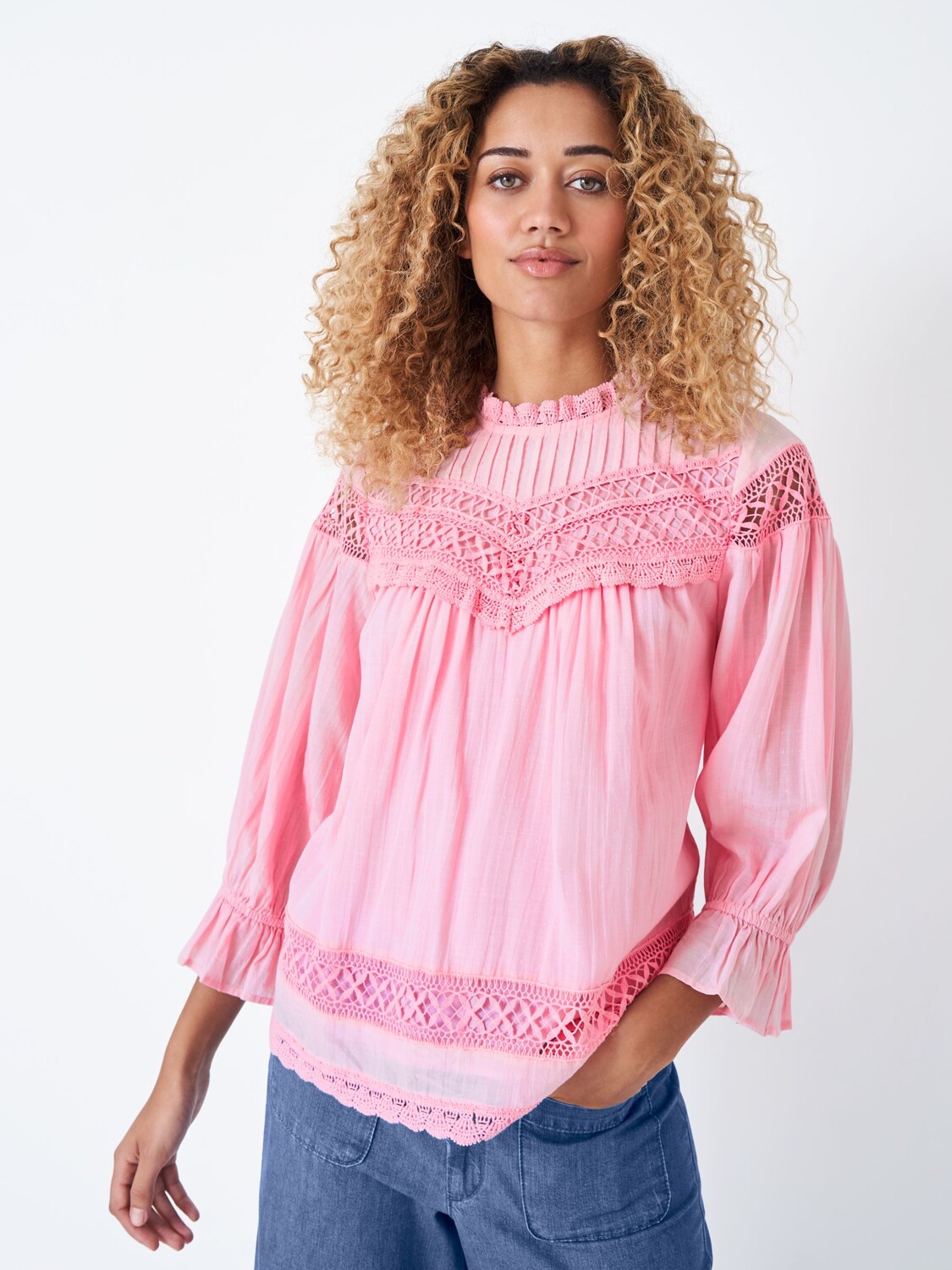 

Блузка Crew Clothing Francine из смесового хлопка, пастельно-розовый