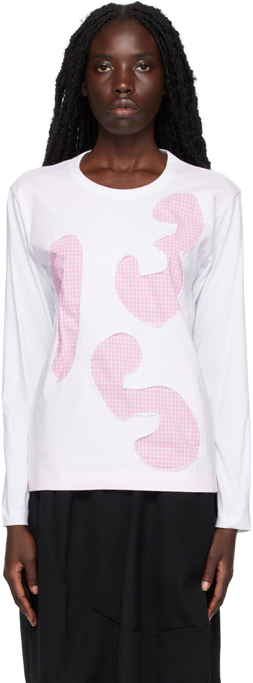 

Бело-розовая футболка с длинным рукавом с вырезами Comme des Garçons Shirt